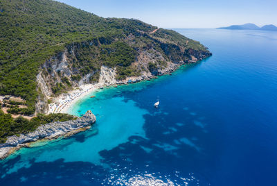 High angle view of sea and rocks