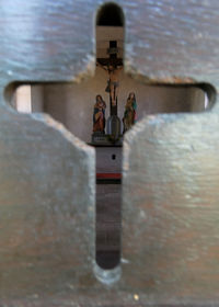 High angle view of cross on boat