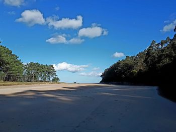 Scenic view of beach against blue sky