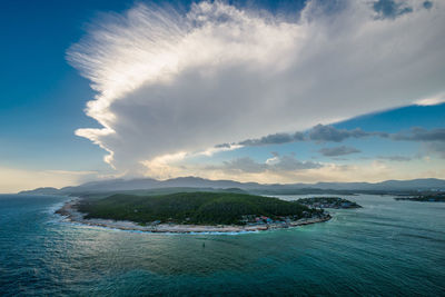 Scenic view of sea against cloudy sky