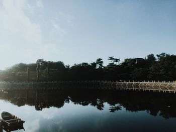 Reflection of trees in lake against sky