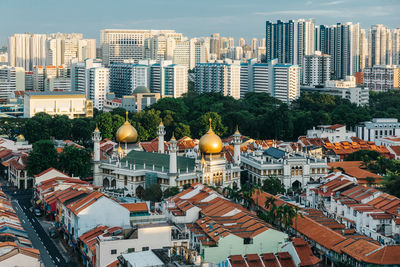 High angle view of townscape against sky, kampong glam, singapore