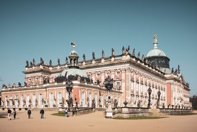 View of historical building against clear blue sky