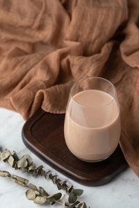 High angle view of drink on table