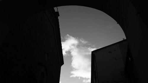 Low angle view of silhouette buildings against sky