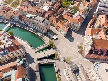 High angle view of buildings in city