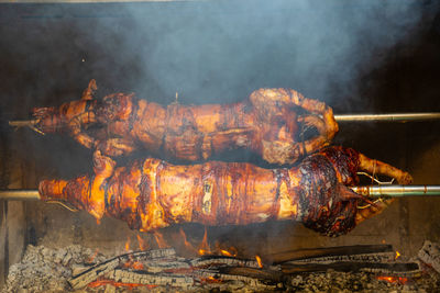 Close-up of meat on barbecue grill