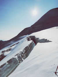 Tilt image of snowcapped mountain against sky