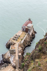 High angle view of old building by sea