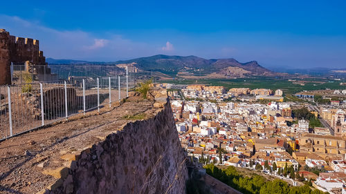 High angle shot of townscape against sky