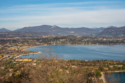 Aerial view of manerba in the lake garda
