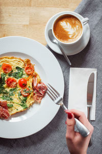 High angle view of breakfast on table