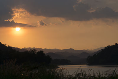 Scenic view of lake against sky during sunset