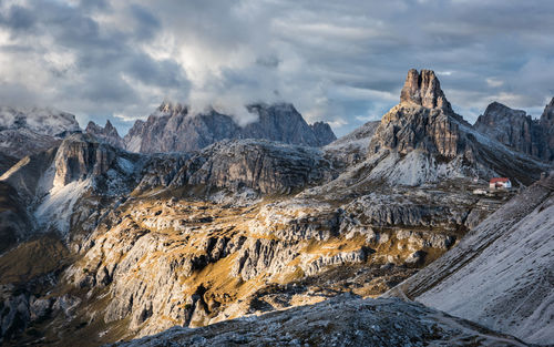 Panoramic view of snowcapped mountains against sky