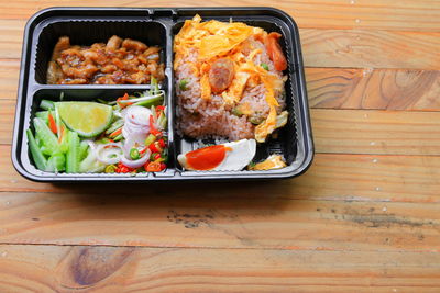 High angle view of food on table