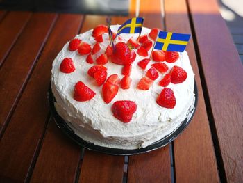 High angle view of cake on table
