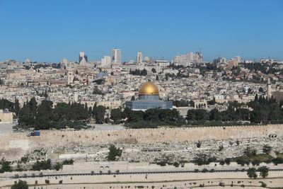 View of buildings against clear sky