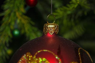 Close-up of christmas decoration hanging on tree