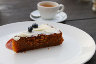 Close-up of cake served in plate