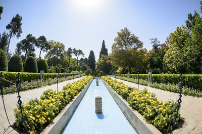 View of swimming pool in park against clear sky