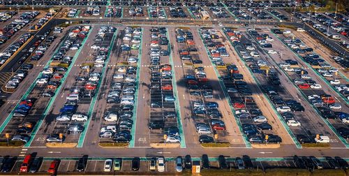 High angle view of traffic on road in city