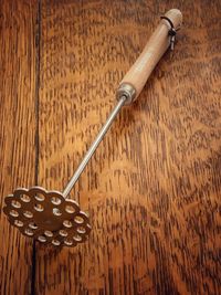High angle view of fork on table