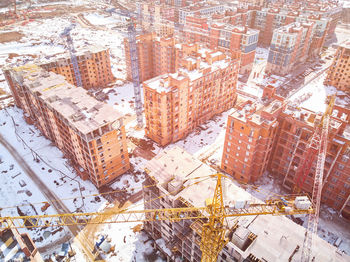 High angle view of buildings in city