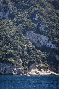 Scenic view of rocks in sea against sky