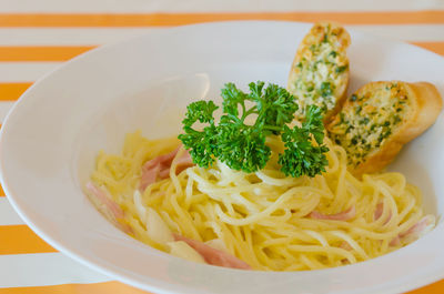 Close-up of pasta in plate