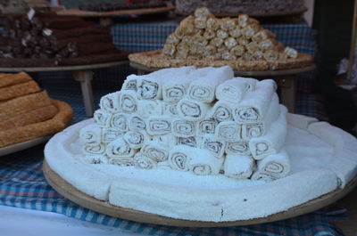 Close-up of turkish delight for sale in store