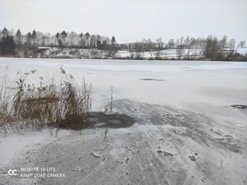 Scenic view of frozen lake against sky