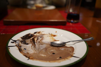 High angle view of food in plate on table
