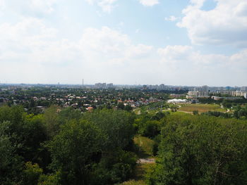 High angle view of townscape against sky