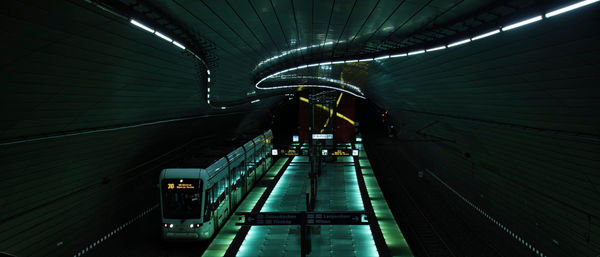 High angle view of an illuminated metro station lohring in bochum-witten, germany