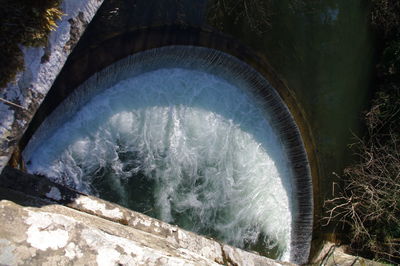 High angle view of illuminated tunnel