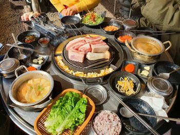 High angle view of food on table