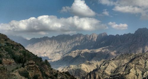 Panoramic view of landscape and mountains against sky