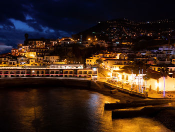 Camara de lobos bay at night. madeira island, porugal.