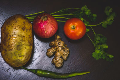 High angle view of fruits on table