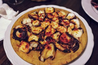 High angle view of pizza in plate