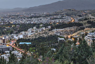 High angle view of townscape and buildings in city