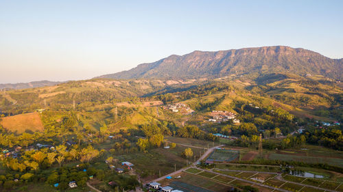 Aerial view of khao kho district, beautiful mountain on morning