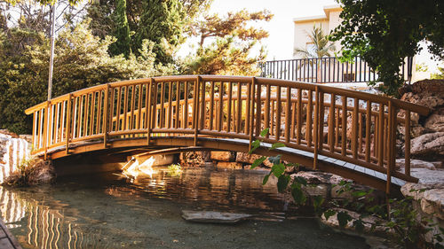Bridge over river against trees