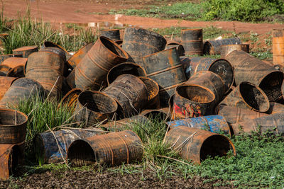 Stack of rusty old containers