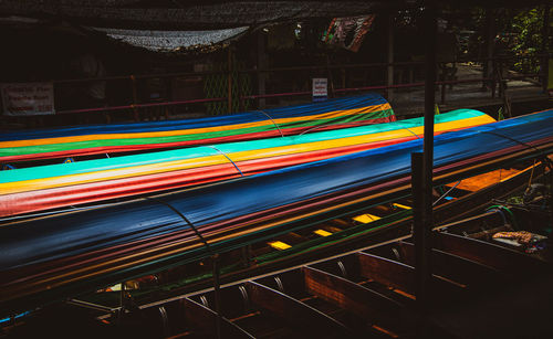 High angle view of light trails at night