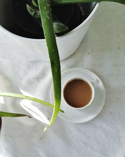 High angle view of coffee on table