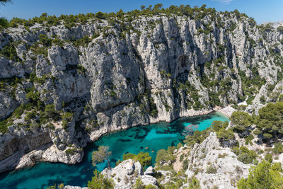 Panoramic shot of rocks by sea