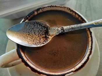 High angle view of coffee in cup