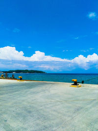 Scenic view of sea against blue sky