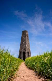 Walkway amidst field against sky